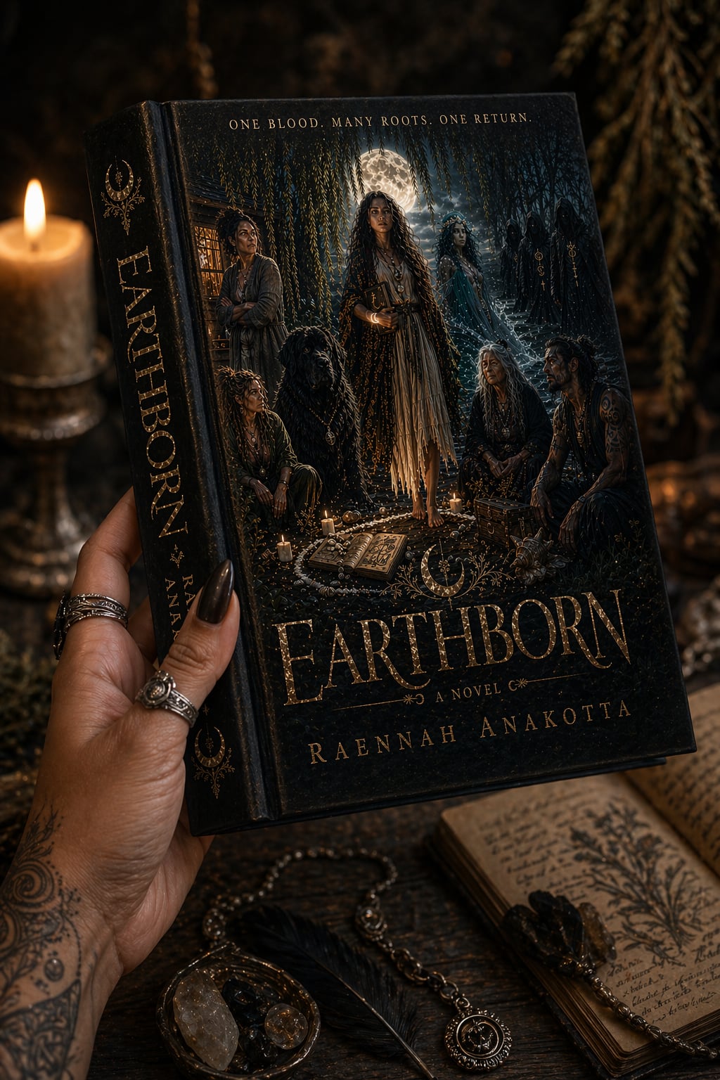 Earthborn printed book held in hand