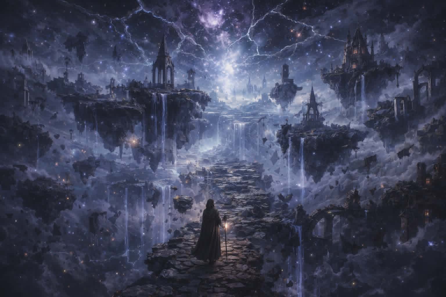 Burning dark fantasy city and citadel