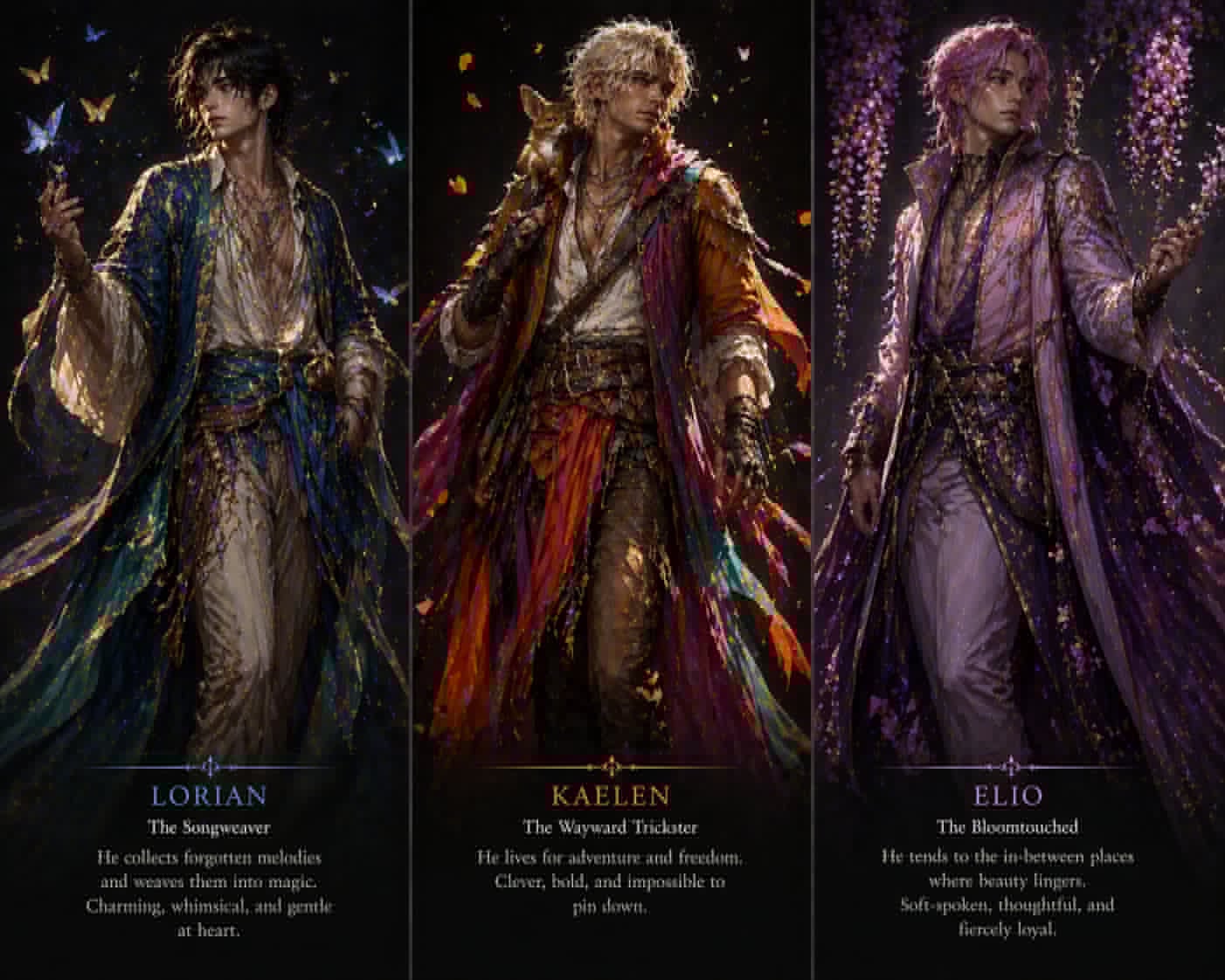 Three male fantasy character archetypes